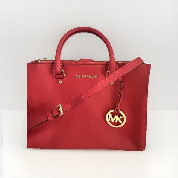 Michael Kors Sutton Red Satchel Saffiano Leather Structured Crossbody Bag MK 328 - Picture 1 of 16